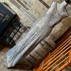 EVA silver sequin, size medium, one shoulder floor length dress